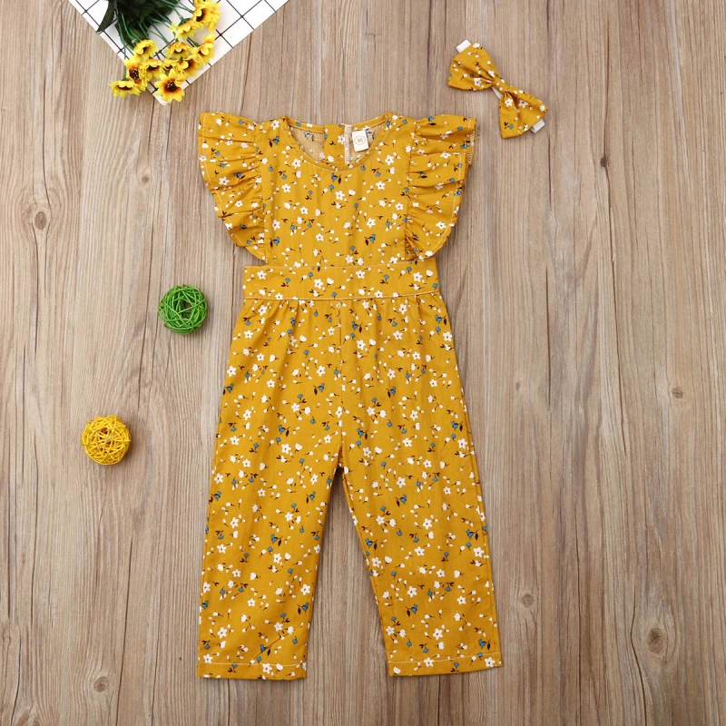 2 шт. Детская одежда для маленьких девочек Новейшая модная Желтый комбинезон с
