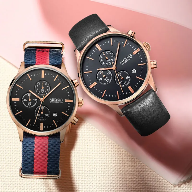 MEGIR мужские часы лучший бренд класса люкс водонепроницаемый хронограф пара