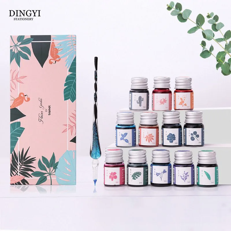 

DINGYI Handmade Starry Sky Glass Dip Pen with Glitter Powder ink Pen For Writing Painting Fountain Pen Set Gift Box Art Supplies