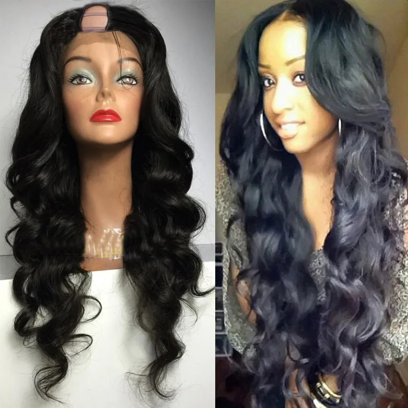 LUFFYHAIR 180% Плотность u-часть парики бразильские волосы remy объемная волна u-часть человеческие волосы парики для женщин бесклеевые средние u-образные парики