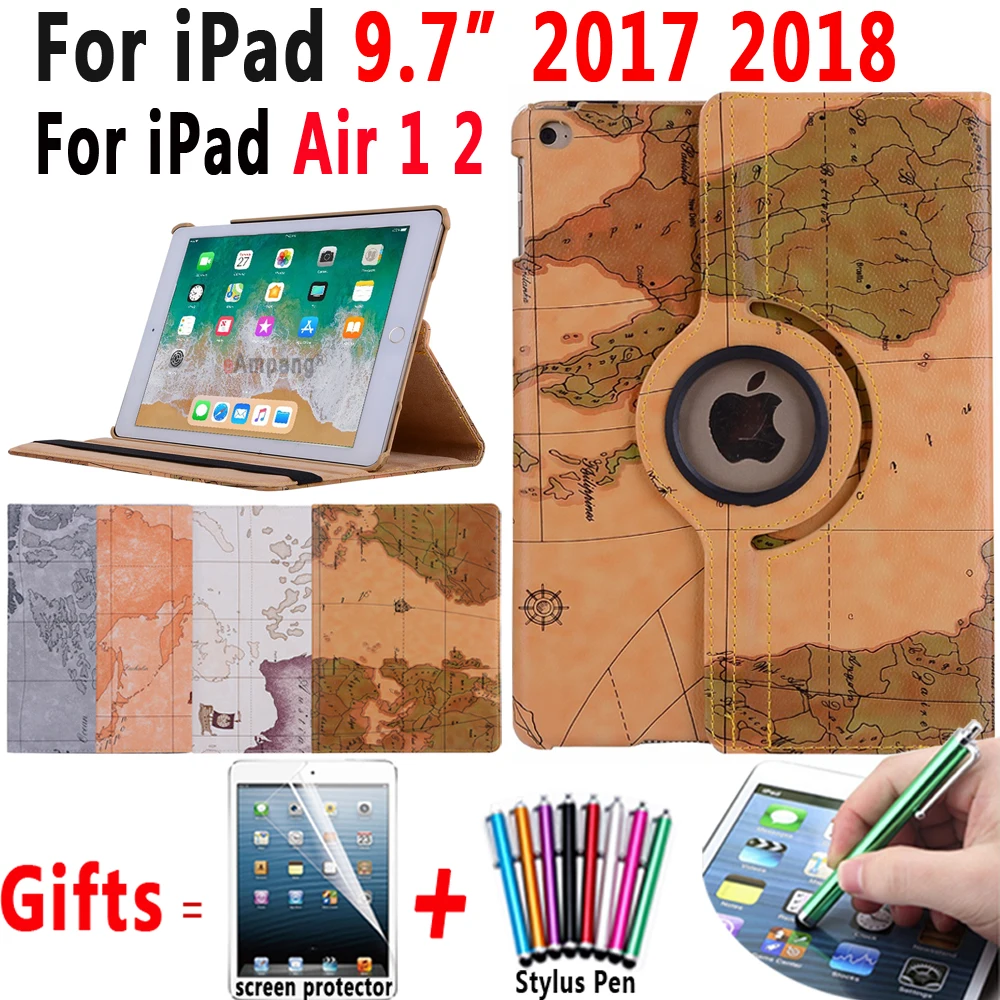 Карта вращающийся чехол для Apple iPad 9 7 2018 6 го поколения A1893 A1954 2017 5 й A1822 A1823 Air 1 A1474 A1475