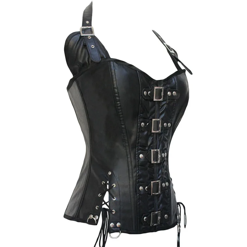 Женский корсет из искусственной кожи Stem Черный/Коричневый большого размера для