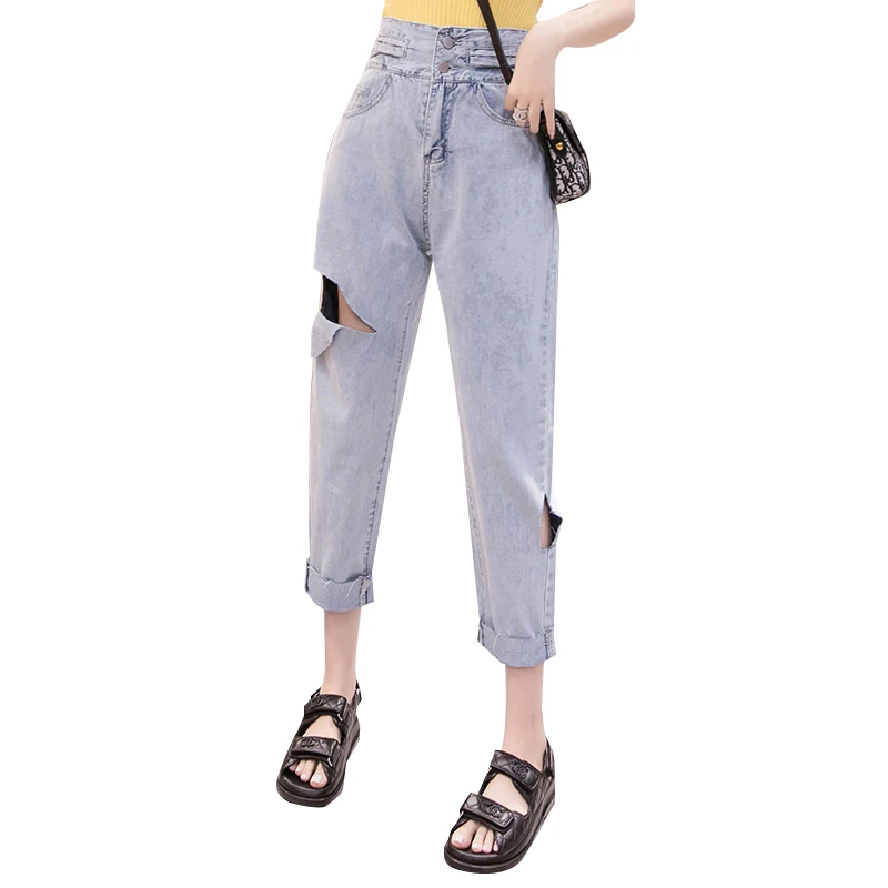Женские рваные джинсы-бойфренды BF denim femme широкие брюки лето 2019 | Женская одежда