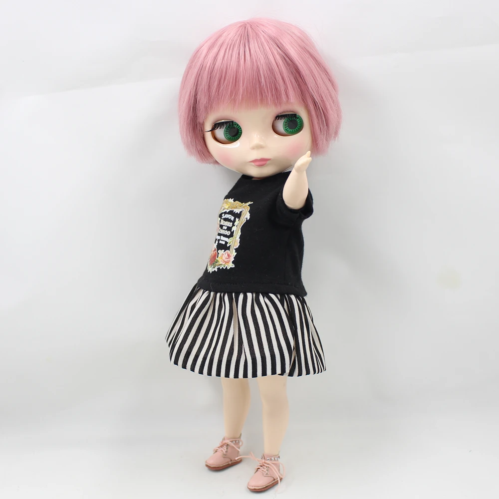 Fortune Days Blyth doll черное платье с короткими рукавами для пухленькой куклы милое платье