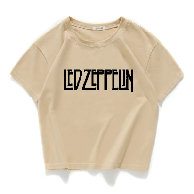 Led zeppelin, жесткая рок-Футболка, женская, хлопок, уличная мода, народный рок, короткая футболка, женская, с круглым вырезом, в стиле панк, графический, Женский кроп-топ - Цвет: B434 khaki
