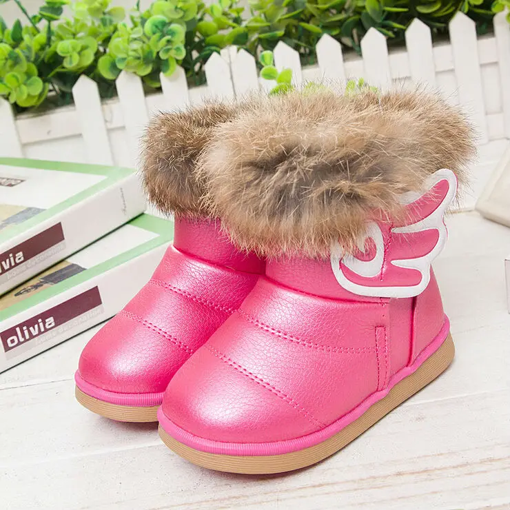 New Fashion Children's Winter Rabbit Fur Snow Boots Kids Warm Shoes Baby Girl Boots Plush Waterproof Boots Eur 21-30