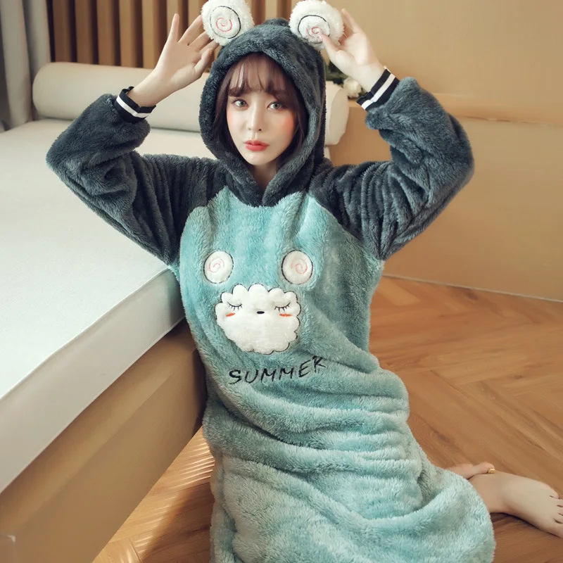 Красивое платье для девочек Животные Sleepdress Домашняя одежда осень-зима Для женщин фланелевая ночная рубашка Повседневное теплая длинная Пижама, пеньюар