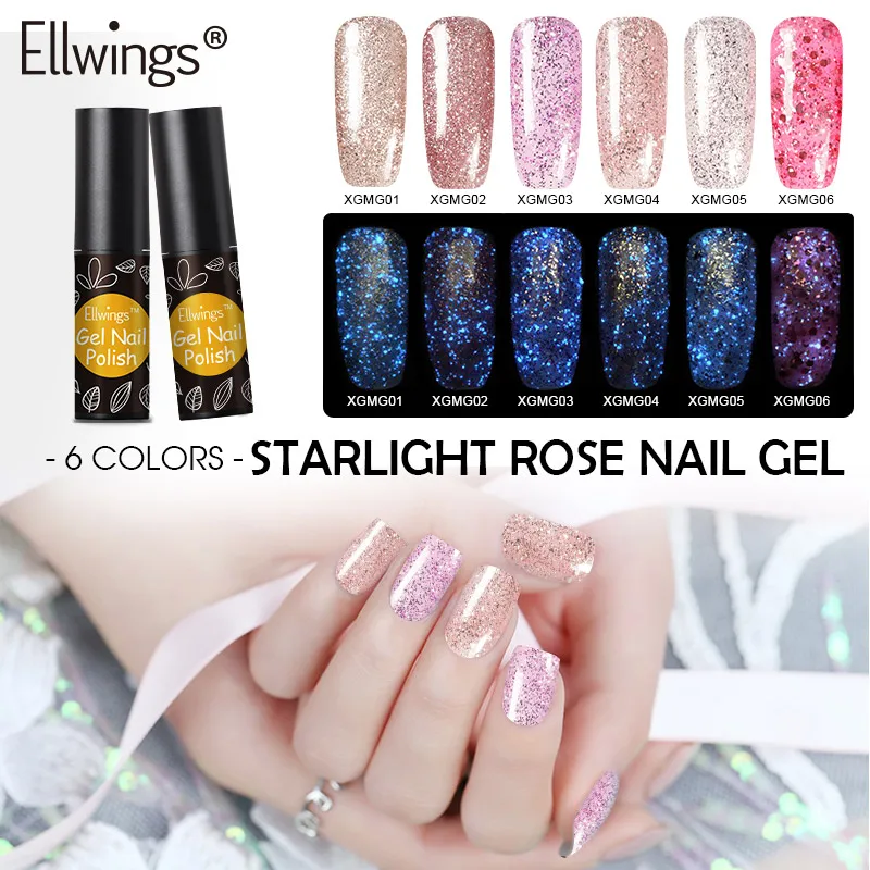Ellwings 6 цветов Starlight гель лак для Ногтей Сияющий розовый блеск UV Светящиеся в