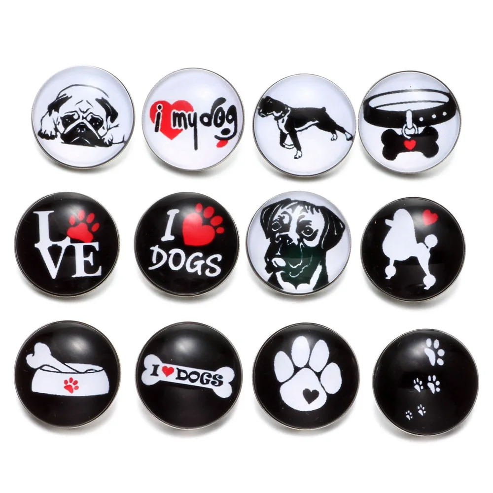 12 шт./лот I Love Dog стеклянная подвеска 18 мм Кнопка ювелирные изделия для защелки