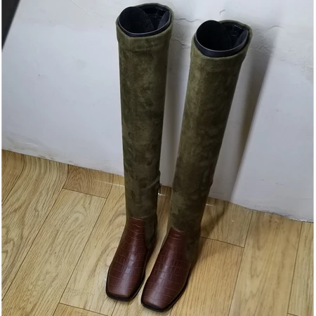 dark brown Silla liners/ботфорты из натуральной кожи; женские высокие сапоги разных цветов из крокодиловой кожи на квадратном каблуке; женские сапоги на тонкую ногу - Цвет: dark brown