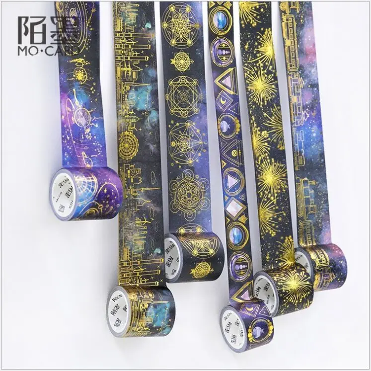 

Gold Foil stamping Magic universe starry sky Interstellar orbit Decoration Planner Washi Tape DIY Diary Scrapbook Masking Tape