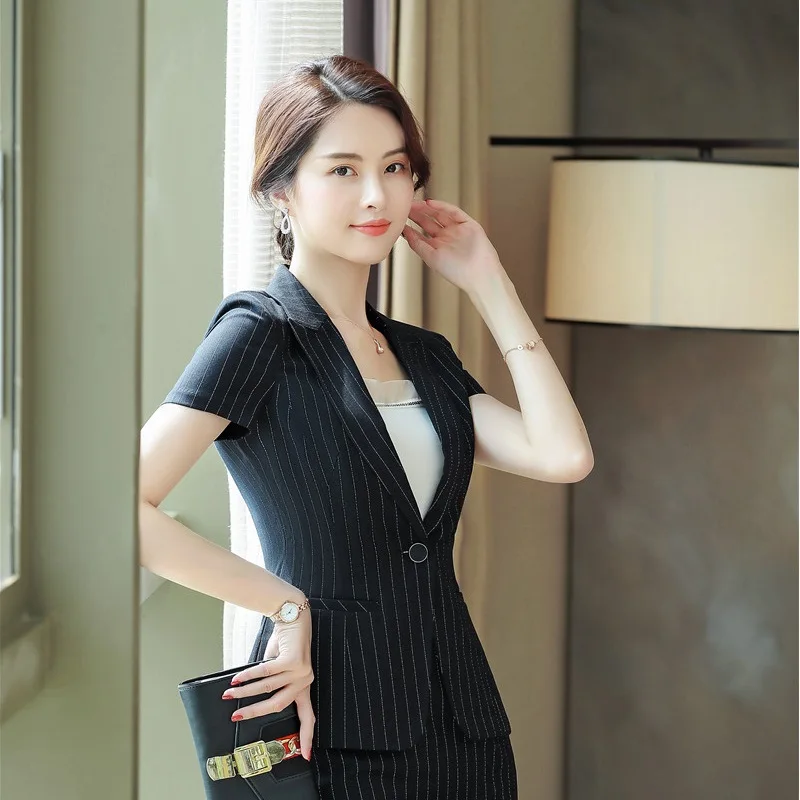 Женский пиджак в полоску с коротким рукавом | Женская одежда