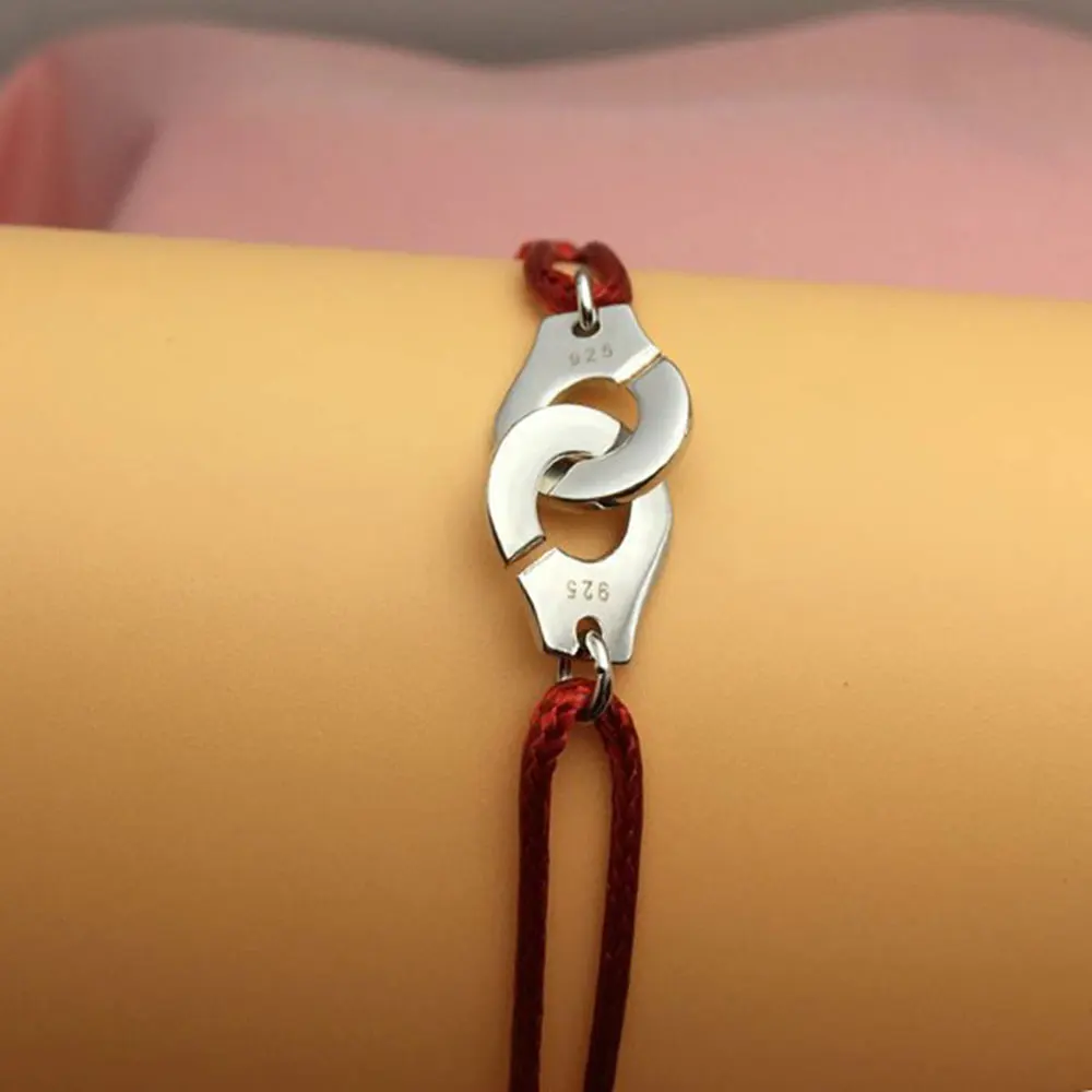 Silver Color 925 пробы Серебряный браслет на запястье для мужчин и женщин с Красной веревкой браслет для мужчин только 925 штамп Франция горячая Распродажа ювелирных изделий - Окраска металла: Silver Color