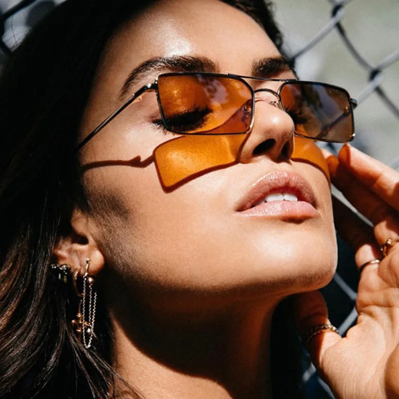 

Vintage Orange Sunglasses Women Brand Designer Metal Frame Color Lens Square Ladies Sunglasses Men Fashion Sun Glasses Eyewear