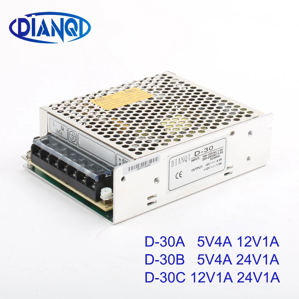 DIANQI двойной выход импульсный источник питания D-30A 5V4A 12V1A ac dc преобразователь D-30B 5V4A 24V1A ac к dc источник питания D-30C 12 В 24 В