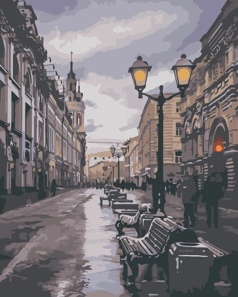 Картина по номерам на холсте с надписью ночь в Москве|painting by numbers|painting numberslandscape