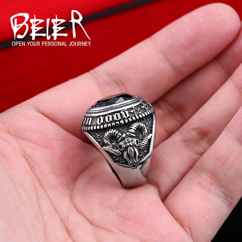 Байер новый магазин 316L титановая сталь Viking часть золото овец с синим камнем ретро