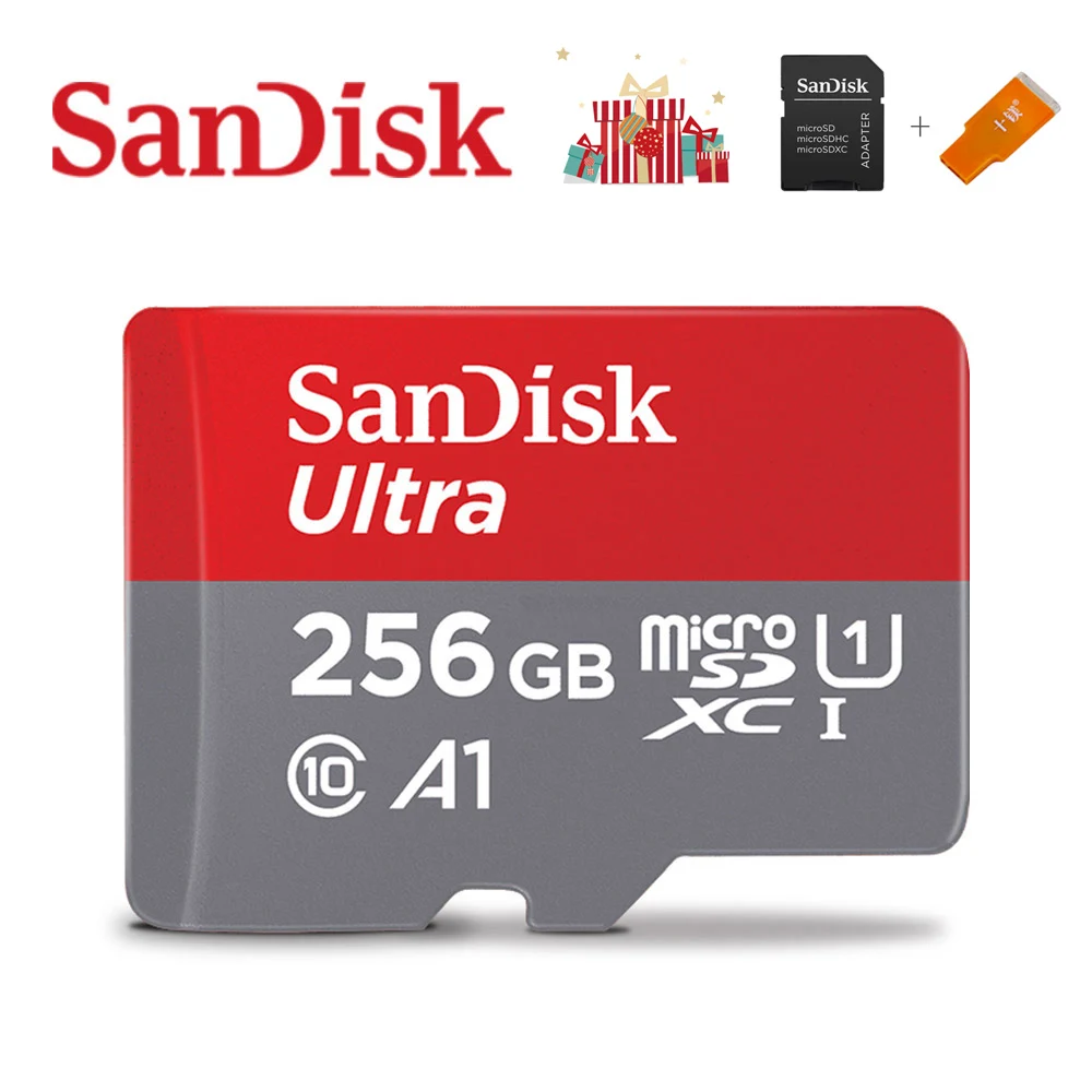 256GB-Adpt-CR Карта памяти SanDisk A1, 400 ГБ, 256 ГБ, 200 ГБ, 64 ГБ, 98 МБ/с./с, 32 ГБ, Micro sd карта, класс 10, UHS-3, флеш-карта, память, Microsd, TF, sd карта s - Емкость: 256GB-Adpt-CR