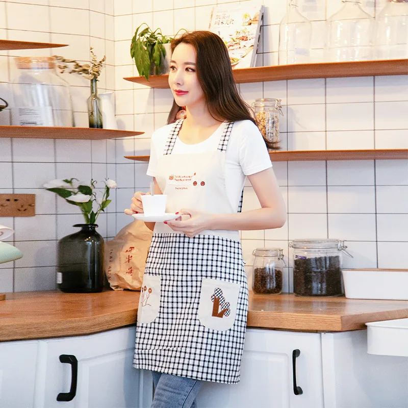 Household Apron Cotton Anti-fouling and Oil-proof Jacket Korean Plaid Waistband Labor Insurance Uniform Waiter's Restaurant | Дом и сад