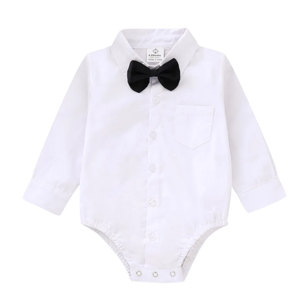 Боди для новорожденных мальчиков; костюм с отложным воротником; черно-белая футболка; комбинезон; одежда для маленьких джентльменов; однотонная Одежда для мальчиков; Топ