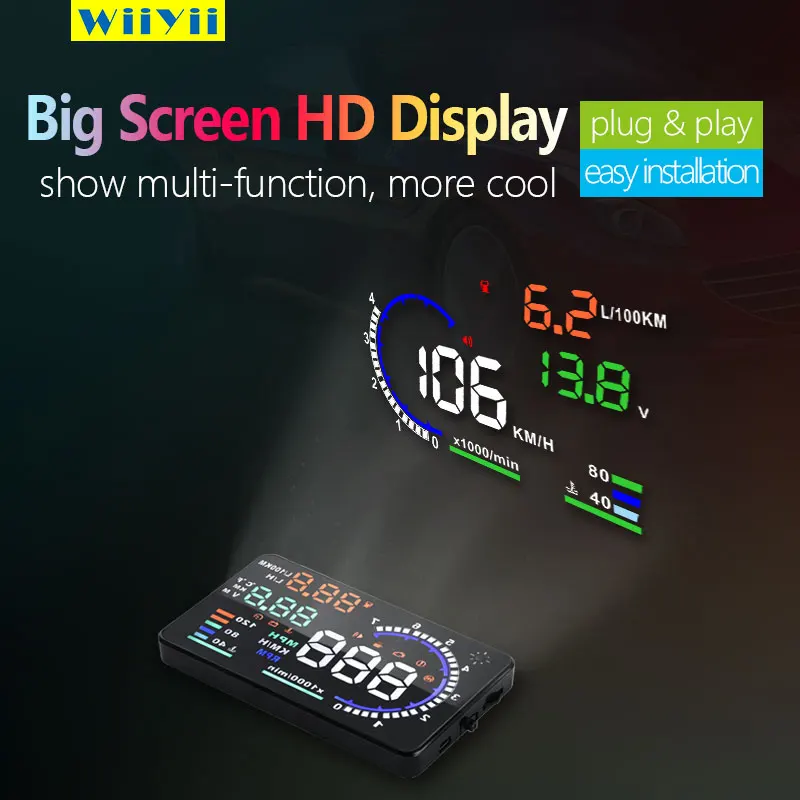 5 дюймов автомобиля OBD2 HUD Автомобиль BOD2 Head Up Дисплей проектор на лобовое стекло gps
