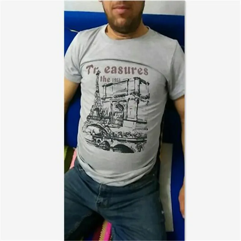 BINYUXD Summer Tops Fashion Eiffel Tower Print Short Sleeve T Shirt Men Casual Cotton Breathable Loose Brand Tees Male | Мужская одежда