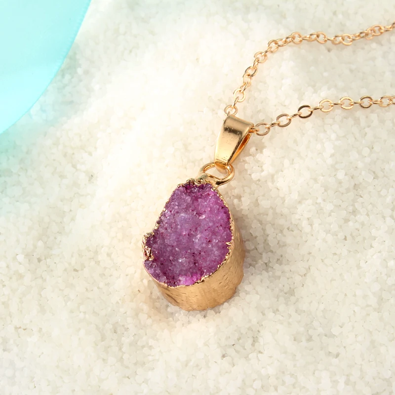 Dayoff Boho Druzy натуральный камень неправильный золотой цвет сырой Подвеска для
