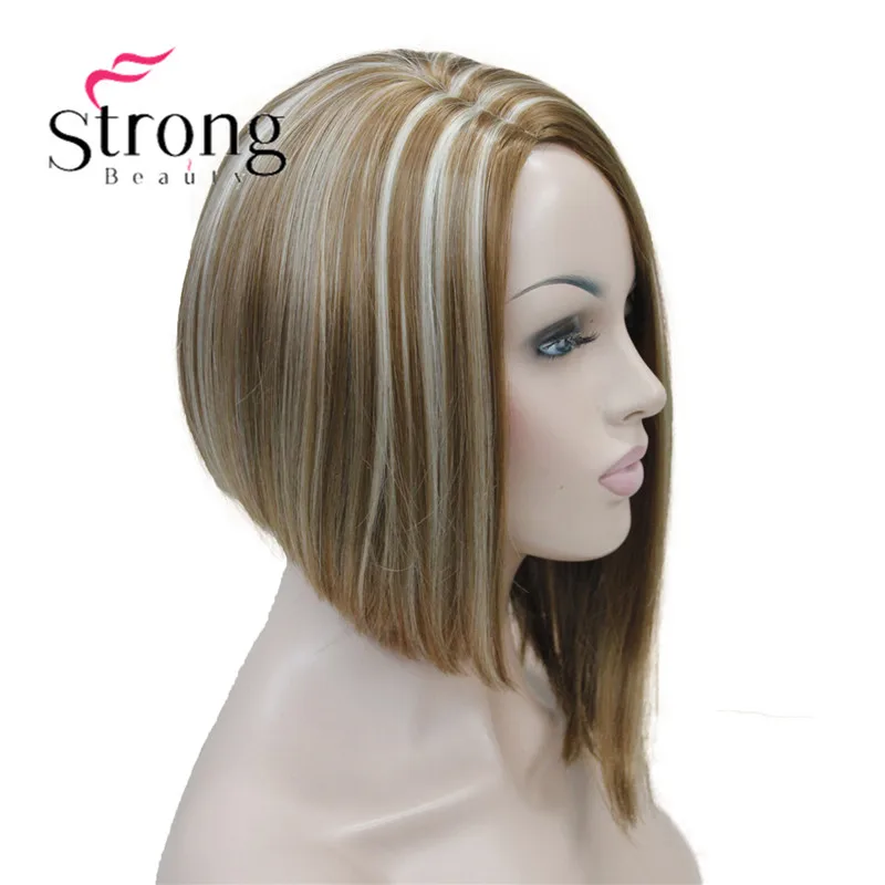 StrongBeauty ассиметричный парик без челки оранжевого коричневого цвета из синтетических волос для женщин выбор цвета