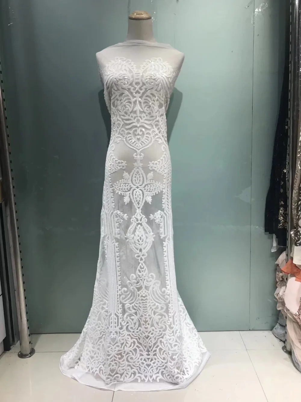 

BEAUTIFICAL White Net Nigerian Lace Fabric Popular Sequins French Lace Embroidery For Women Dress 5yard/lot High Quality Fabrics