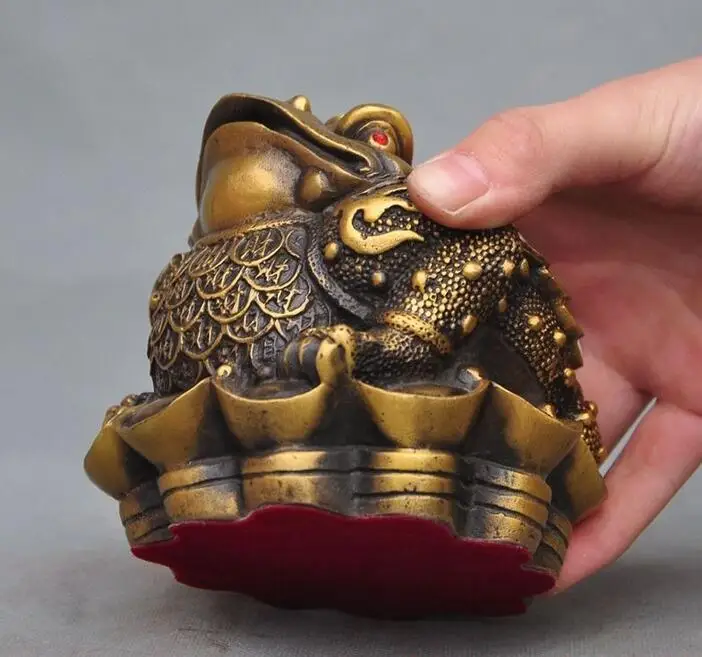 Chinese fengshui brass money coin yuanbao ingot Golden Toad bufo frog statue | Дом и сад