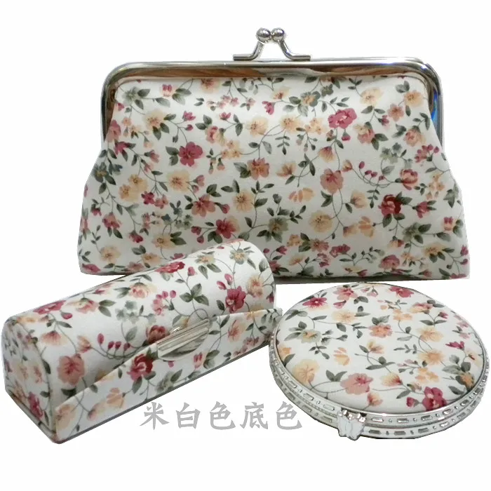 

Fashion Pretty Party Favor Women Gifts Silk Brocade Empty Lipstick Storage Tubes, Mirror and Coin Purse Sets (1set = 3 pcs)