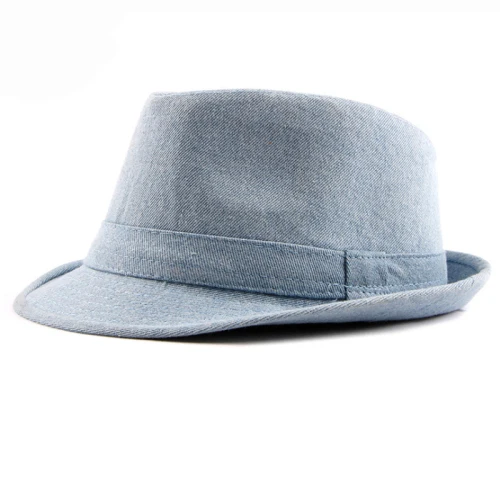 Light Blue HT1749, новинка, весна-лето, шляпа, хлопок, деним, джаз, кепка для мужчин и женщин, Классическая Панама, кепка, Дерби котелок, фетровая шляпа, одноцветная, обычная, фетровая шляпа - Цвет: Light Blue