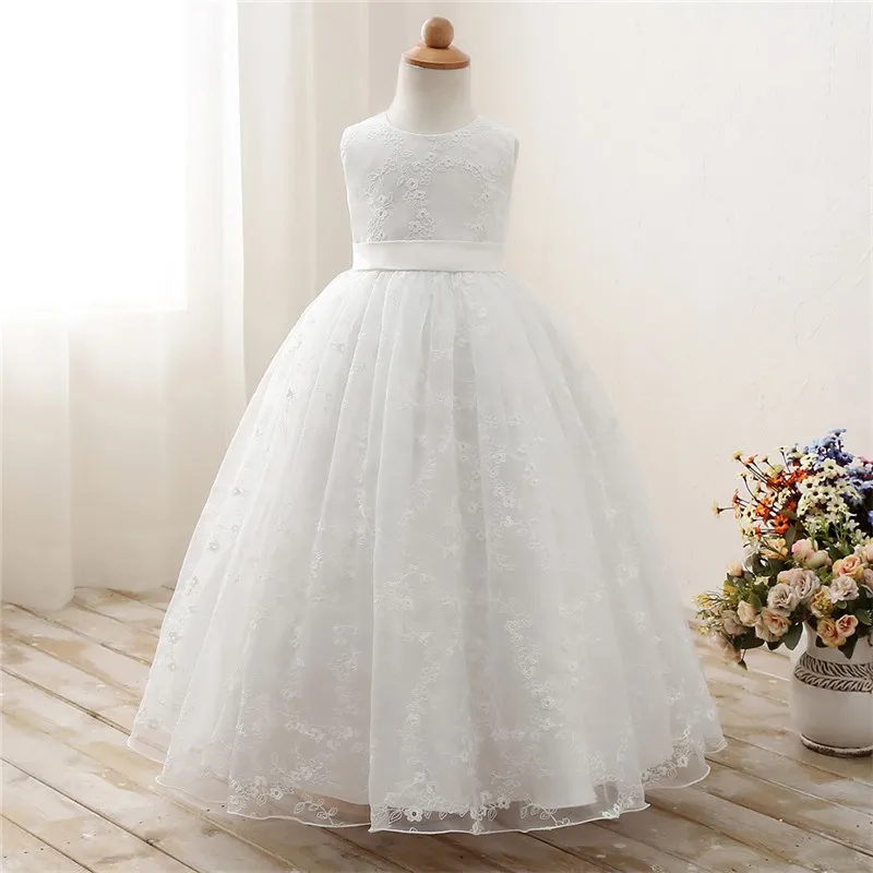 Flower Kids Dresses For Girl Wedding Gown Children's Clothing Long Tulle Prom Dress Lace Communion Costume Clothes | Детская одежда