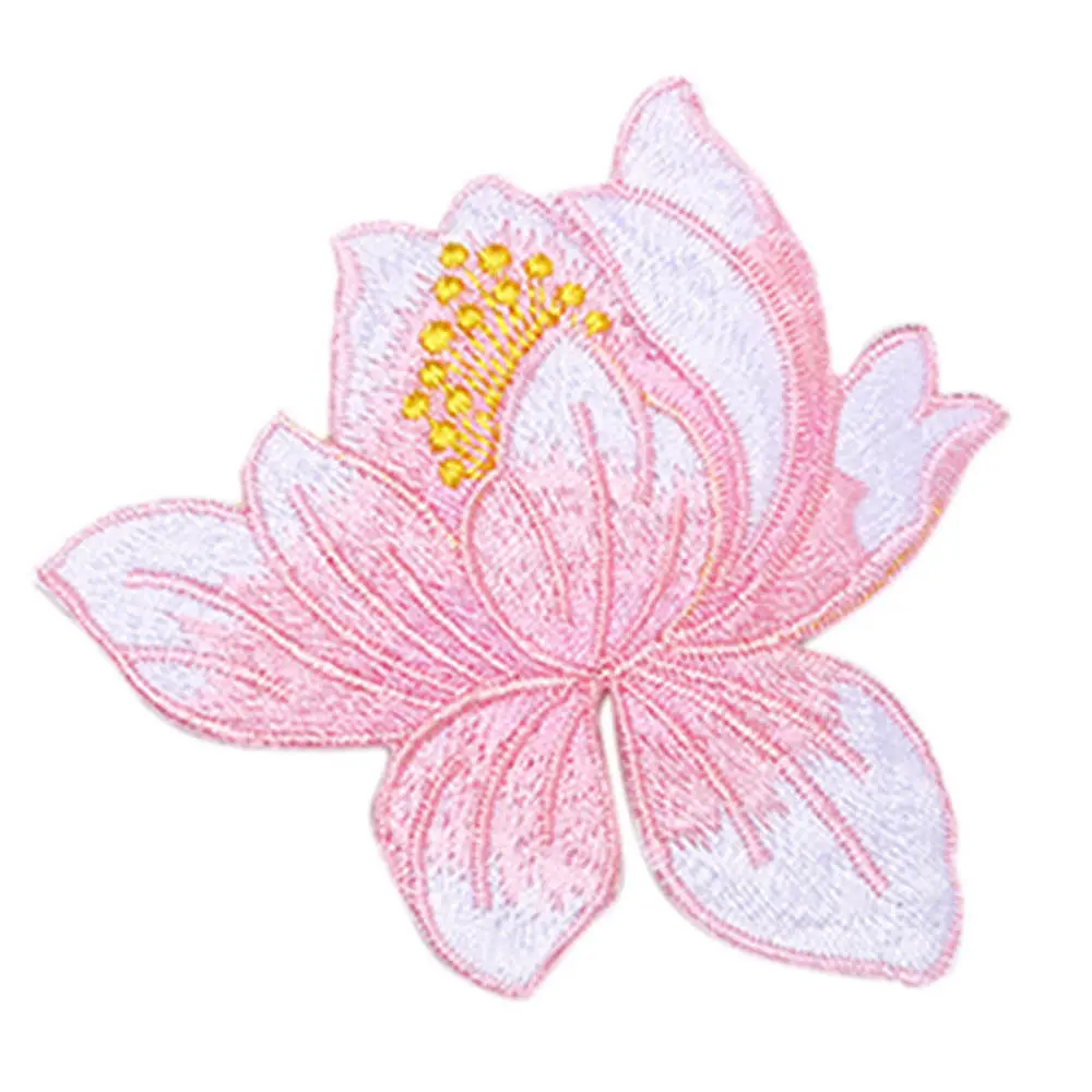 Цветок лотоса аппликация Одежда Вышивка Патч наклейка ткань Cheongsam декоративная клейкая штамповка нашивки для clo - Цвет: Розовый