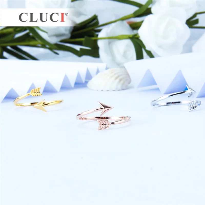 CLUCI кольцо из стерлингового серебра 925 ювелирные изделия женские кольца из серебра 925 пробы Циркон регулируемые открытые стрелы в форме кольца для женщин