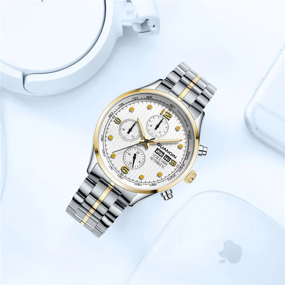 Relogio masculino GUANQIN новые брендовые Роскошные Мужские автоматические часы Date16100 мужские деловые полностью стальные водонепроницаемые механические часы A