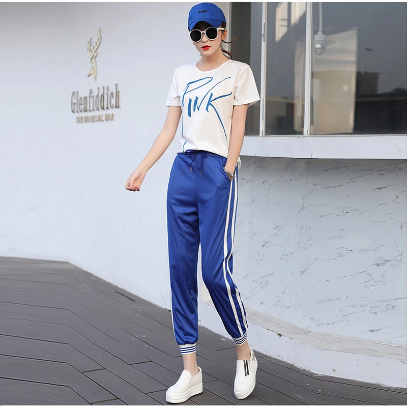 Спортивный костюм женский лето 2018 новый свободный свитер с капюшоном и надписью