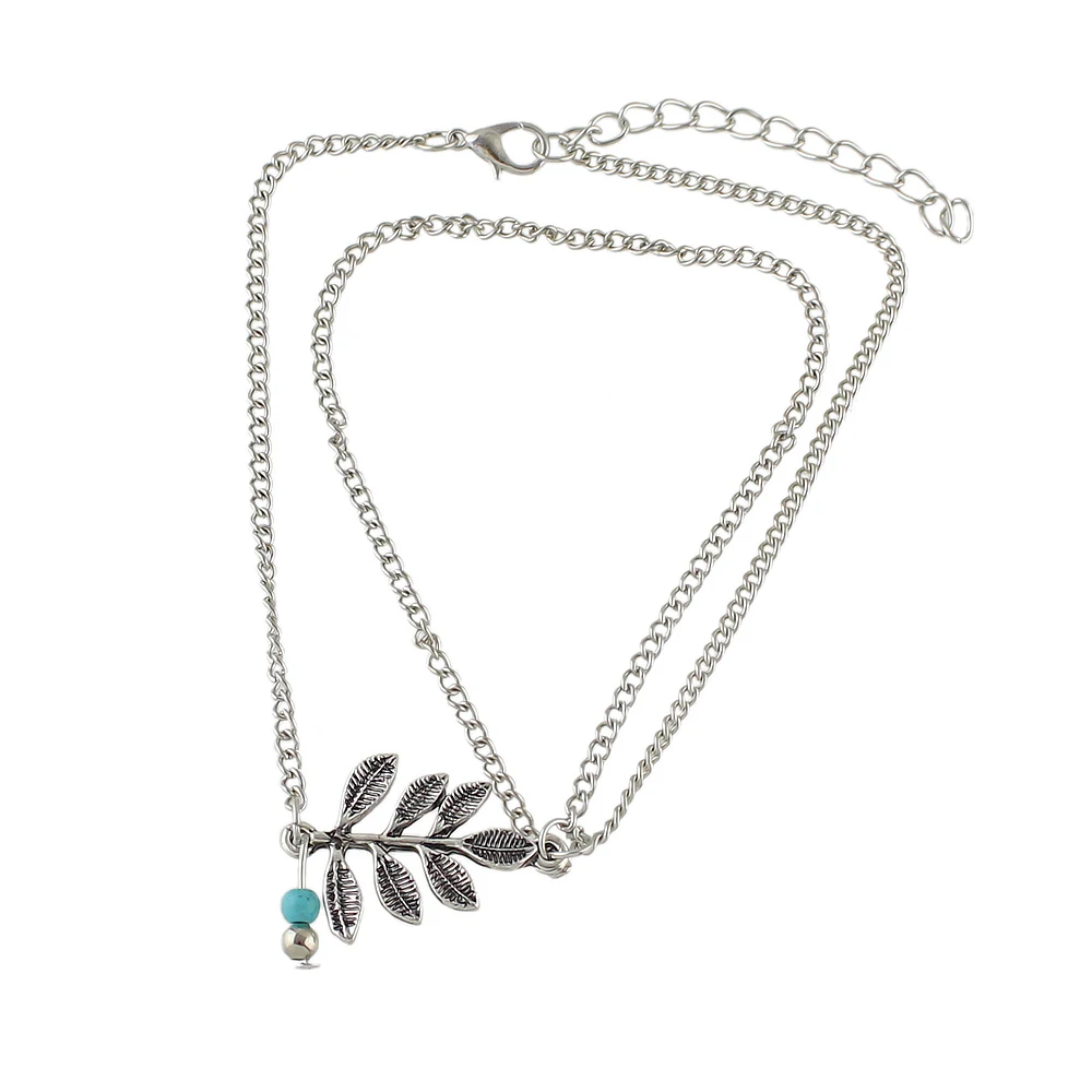 Joywish 1 шт. Boho Стиль Ножные браслеты серебро Цвет цепи синий камень листьев