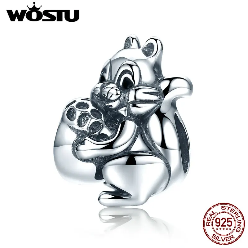 WOSTU 925 стерлингового серебра Симпатичные белки животных Бусины Подходят