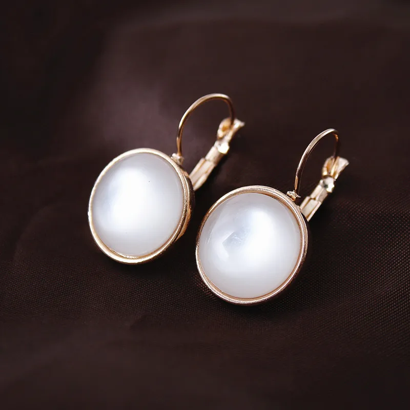 Модные женские серьги с золотым опалом Висячие круглые Классические Вечерние