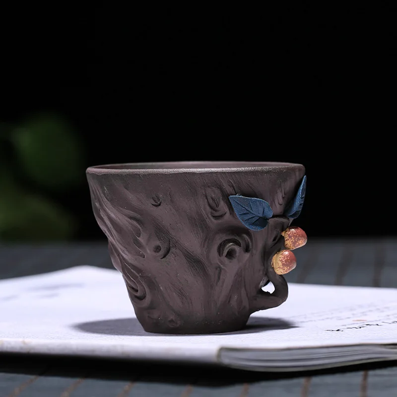 Sand Teaware маленькая чашка сырой руды фиолетовый песок персиковая с листом мастер