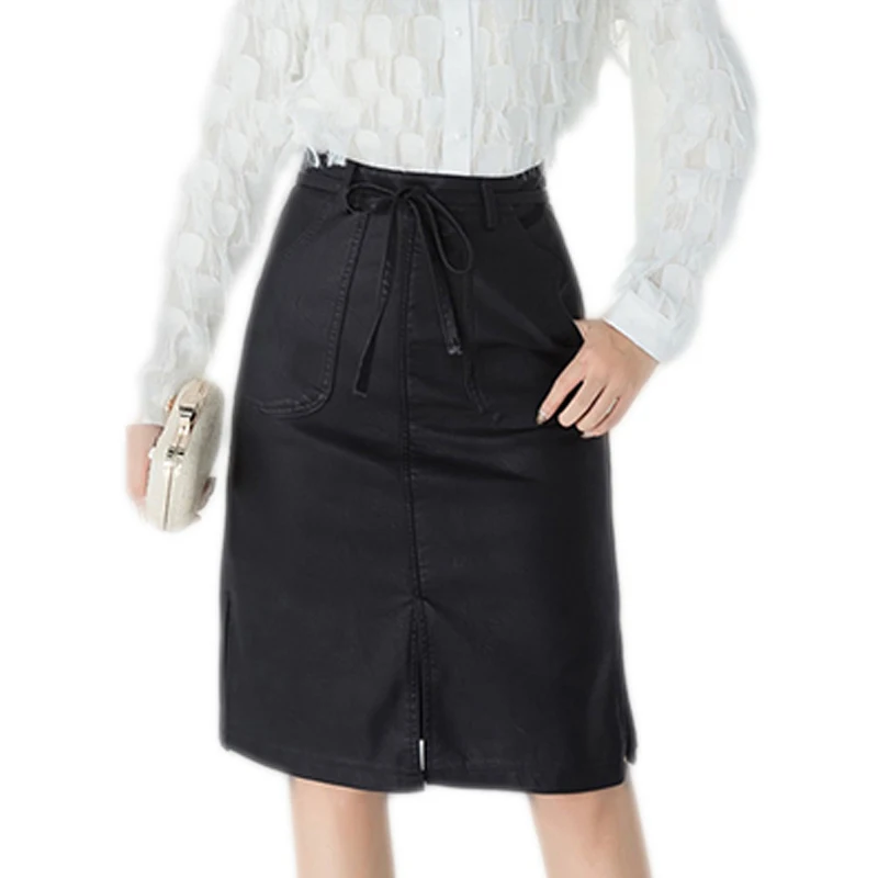 Для женщин Искусственная кожа юбка 2017 миди женские осенние красные черные Цвет