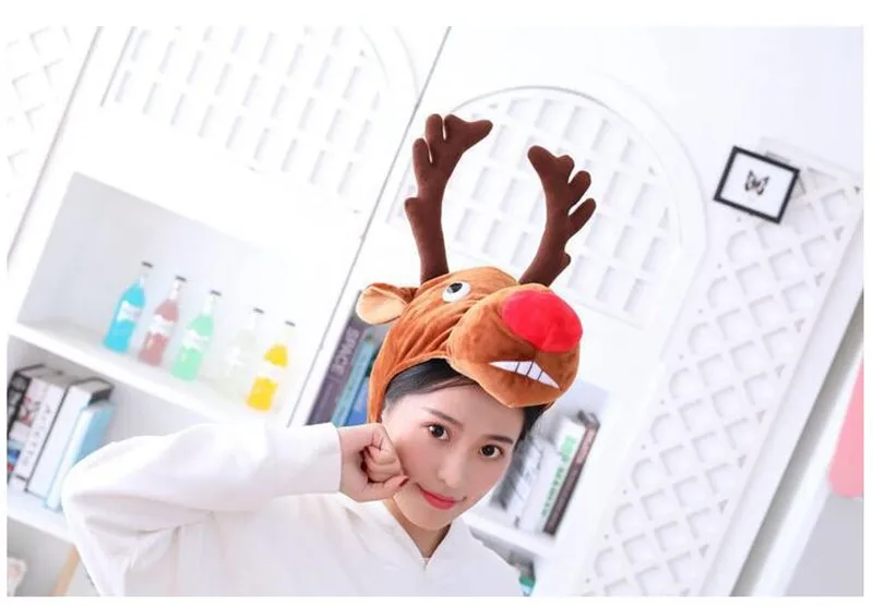 

Cartoon Elk Hat Cosplay Costumes Accessories Cap Plush Toy Doll Wapiti Head Fancy Cap Take Photos Halloween Christmas