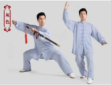 Tai Chi одежда женская летняя тренировочная одежда мужская женская с длинным рукавом Хлопок и лен Taijiquan Единоборства Топы Одежда - Цвет: gray