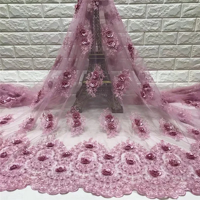 Красивые африканские 3d кружева ткани с камнями французский тюль ткани платья с бисером для женщин платье 5 ярдов/партия ML5N347
