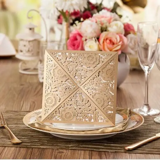 50 шт золотой белый черный дизайн деревенский свадьба Приглашение лазерная резка