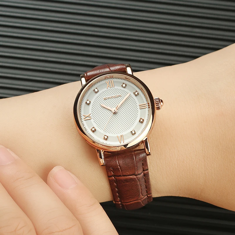 

Женские кварцевые часы SANDA, водонепроницаемые, со стразами, с кожаным ремешком