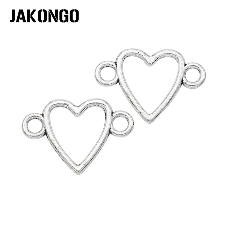 

10pcs Antique Silver Plated Heart Charm Connector Pendants for Jewelry Making Bracelet DIY Handmade Craft 24x16mm