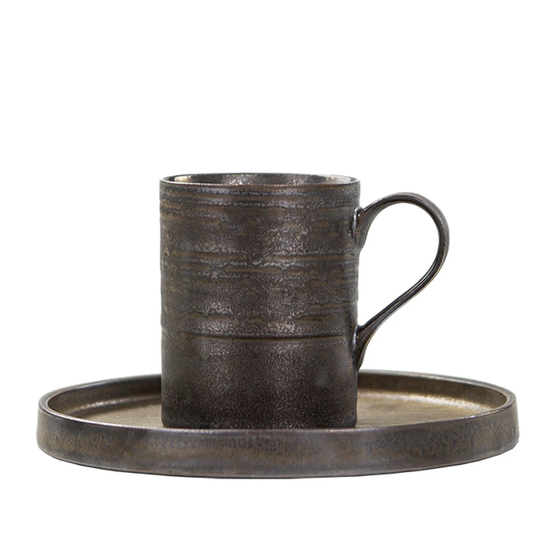 

140/300 мл черная дзен в японском стиле грубая керамика кофейная чашка с блюдцем ручная работа керамическая кружка для капучино офисная послео...