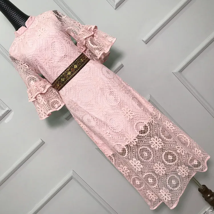 2017 романтичный розовый кружевной рукав фонарик длинное платье для элегантных